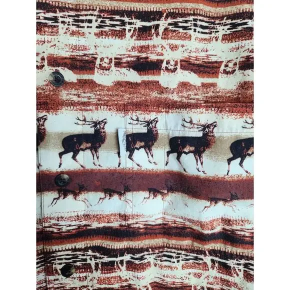 Roundtree & Yorke Mens Casual Button Down Shirt sz L cotton Elk print hunting - Picture 2 of 7